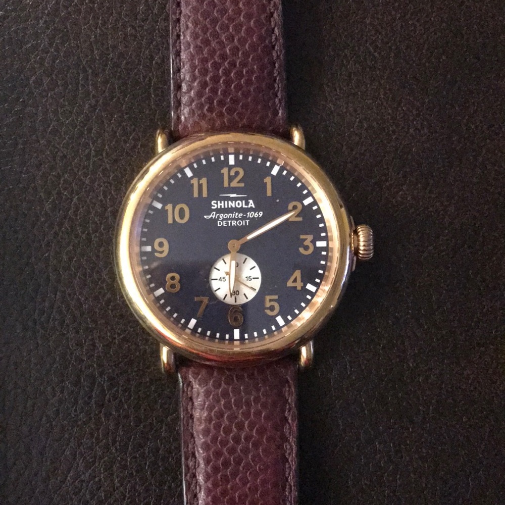 Shinola “Runwell” Leather Strap Watch, 47 mm